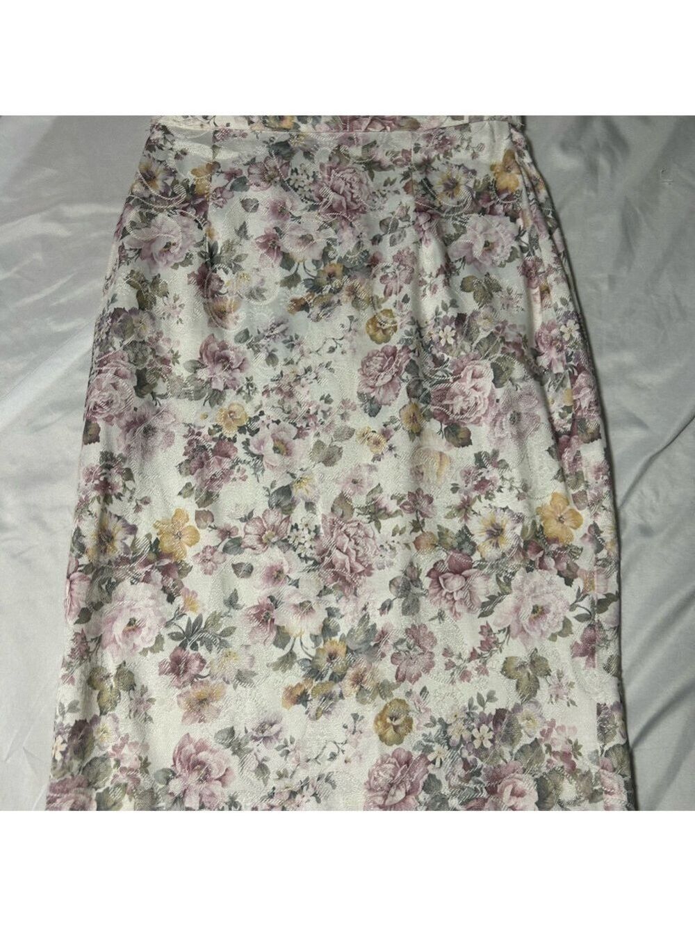 Scott McClintock Vintage 80s Ivory Brocade Skirt Suit Size 8 Petite Pearl Lace - Picture 13 of 16